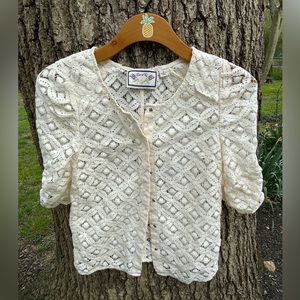 Anthropologie Ivory Lace Blouse/Jacket with Buttons/ 🌸 Two of Us Anthro / Sz 4